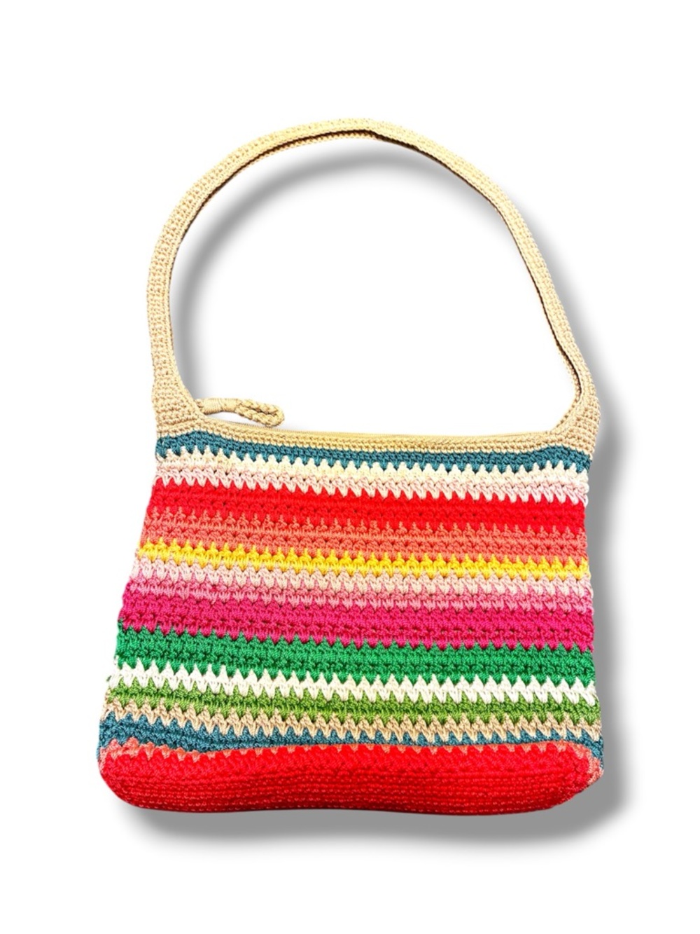 🌈 The Sak Crochet Shoulder Bag Striped Boho Hobo Purse Multicolor Knit
